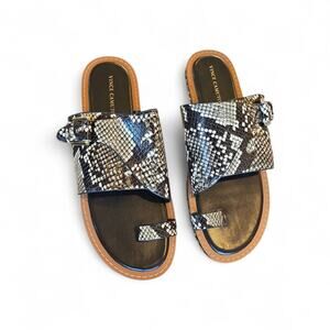 Vince Camuto Women's Python Buckle Toe Ring Sandals, Studded Flat Heel Size 9.5M